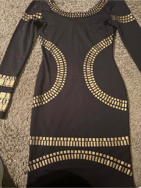 Miusol Dresses & Skirts - Black Long Sleeve Bodycon Dress with Gold Geometric Accents